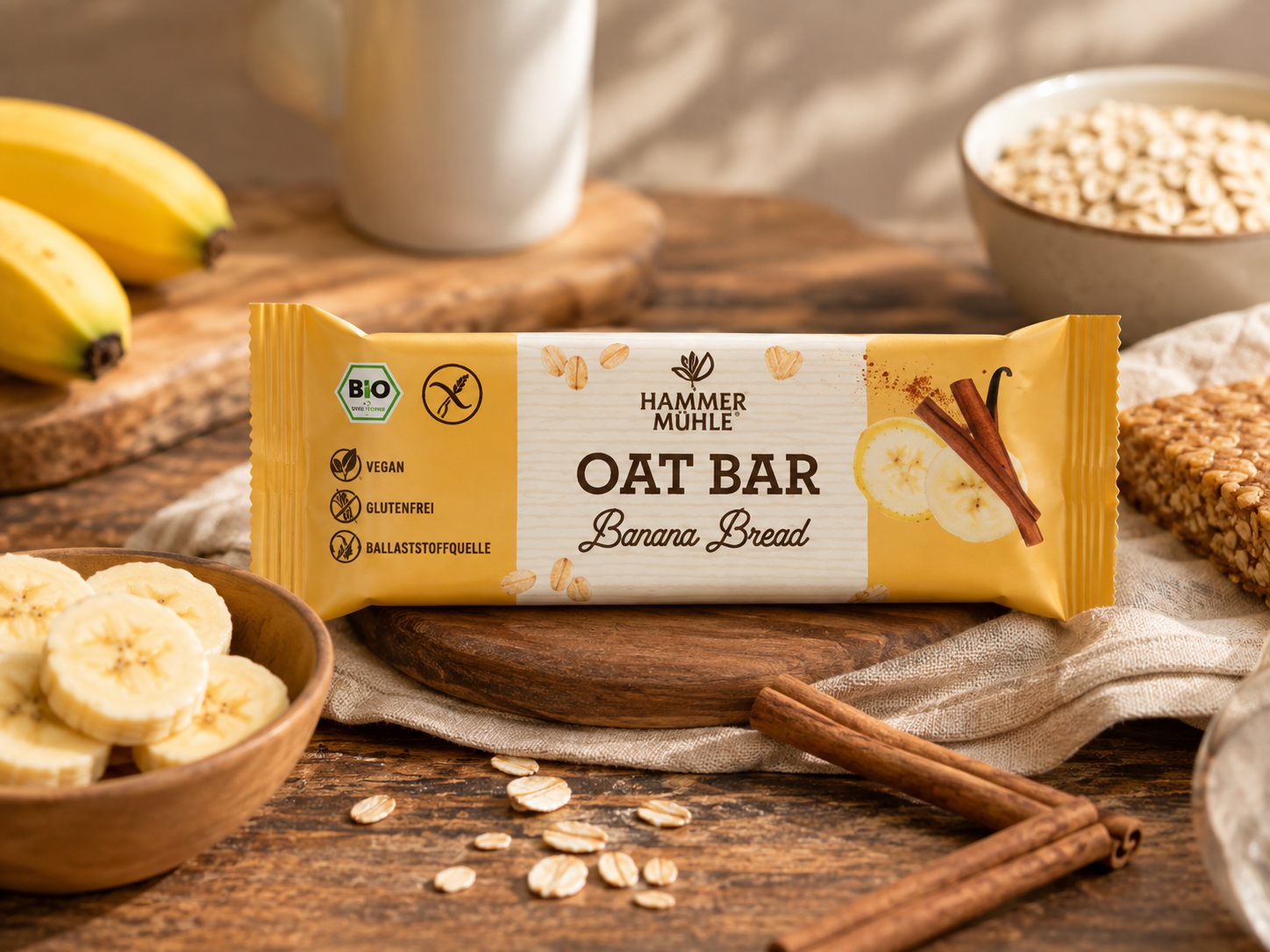 Bezlepková MÜSLI TYČINKA banánový chlebíček ovesná BIO veganská 45 g - Hammermühle, eshop.celiakarna.cz